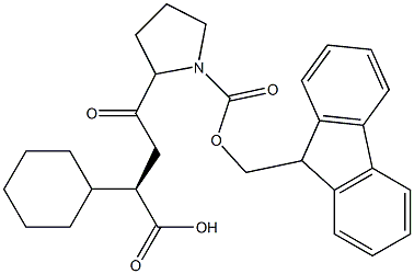 (2R)-4-(1-(((9H-fluoren-9-yl)methoxy)carbonyl)pyrrolidin-2-yl)-2-cyclohexyl-4-oxobutanoic acid Struktur