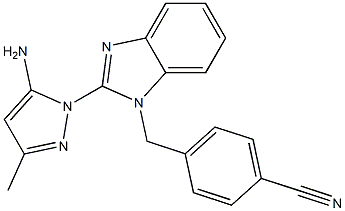 4-((2-(5-amino-3-methyl-1H-pyrazol-1-yl)-1H-benzo[d]imidazol-1-yl)methyl)benzonitrile Struktur