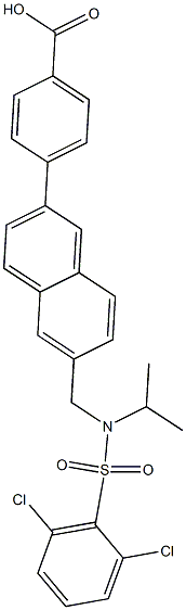 4-(6-((2,6-dichloro-N-isopropylphenylsulfonamido)methyl)naphthalen-2-yl)benzoic acid Struktur