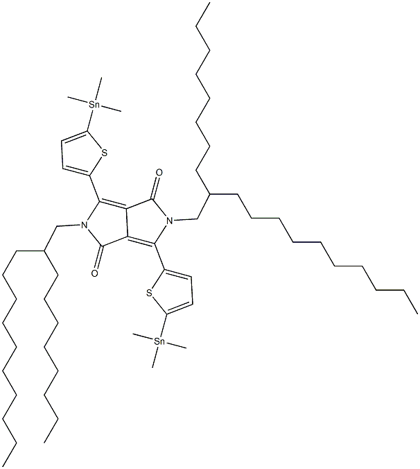 2,5-Bis-(2-octyl-dodecyl)-3,6-bis-(5-trimethylstannanyl-thiophen-2-yl)-2,5-dihydro-pyrrolo[3,4-c]pyrrole-1,4-dione Struktur