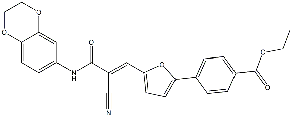 (E)-ethyl 4-(5-(2-cyano-3-((2,3-dihydrobenzo[b][1,4]dioxin-6-yl)amino)-3-oxoprop-1-en-1-yl)furan-2-yl)benzoate Struktur