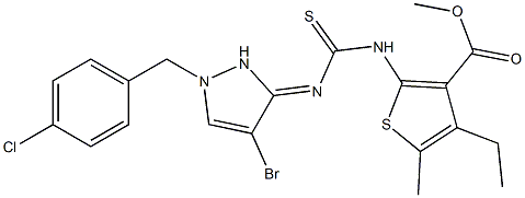 methyl 2-(3-(4-bromo-1-(4-chlorobenzyl)-1H-pyrazol-3(2H)-ylidene)thioureido)-4-ethyl-5-methylthiophene-3-carboxylate Struktur