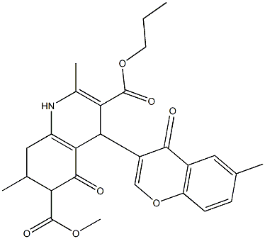 6-methyl 3-propyl 2,7-dimethyl-4-(6-methyl-4-oxo-4H-chromen-3-yl)-5-oxo-1,4,5,6,7,8-hexahydroquinoline-3,6-dicarboxylate Struktur