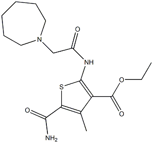 ethyl 2-(2-(azepan-1-yl)acetamido)-5-carbamoyl-4-methylthiophene-3-carboxylate Struktur