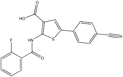 5-(4-cyanophenyl)-2-(2-fluorobenzamido)thiophene-3-carboxylic acid Struktur