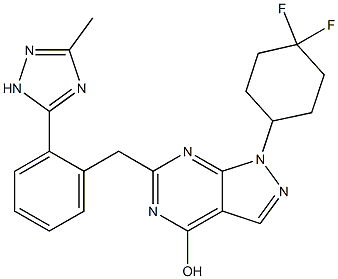 1-(4,4-Difluoro-cyclohexyl)-6-[2-(5-methyl-2H-[1,2,4]triazol-3-yl)-benzyl]-1H-pyrazolo[3,4-d]pyrimidin-4-ol Struktur