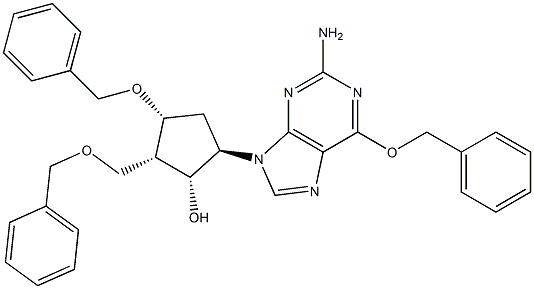 (1R,2S,3R,5R)-5-(2-amino-6-(benzyloxy)-9H-purin-9-yl)-3- (benzyloxy)-2-((benzyloxy)methyl)cyclopentan-1-ol Structure