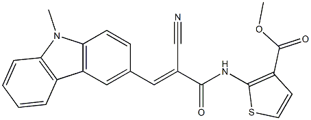 (E)-methyl 2-(2-cyano-3-(9-methyl-9H-carbazol-3-yl)acrylamido)thiophene-3-carboxylate Struktur