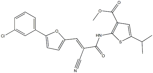 (E)-methyl 2-(3-(5-(3-chlorophenyl)furan-2-yl)-2-cyanoacrylamido)-5-isopropylthiophene-3-carboxylate Struktur