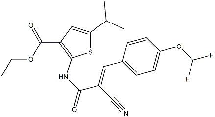 (E)-ethyl 2-(2-cyano-3-(4-(difluoromethoxy)phenyl)acrylamido)-5-isopropylthiophene-3-carboxylate Struktur