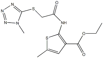 ethyl 5-methyl-2-(2-((1-methyl-1H-tetrazol-5-yl)thio)acetamido)thiophene-3-carboxylate Struktur