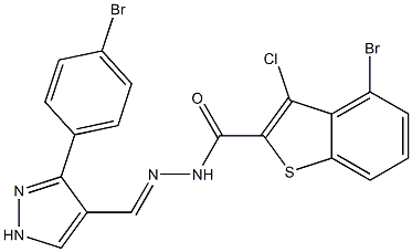 (E)-4-bromo-N'-((3-(4-bromophenyl)-1H-pyrazol-4-yl)methylene)-3-chlorobenzo[b]thiophene-2-carbohydrazide Struktur