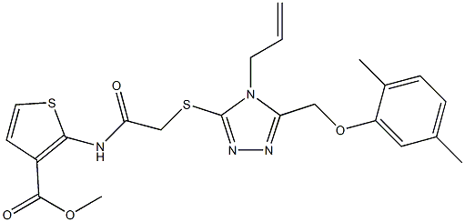 methyl 2-(2-((4-allyl-5-((2,5-dimethylphenoxy)methyl)-4H-1,2,4-triazol-3-yl)thio)acetamido)thiophene-3-carboxylate Struktur