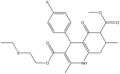 3-(2-(ethylthio)ethyl) 6-methyl 4-(4-fluorophenyl)-2,7-dimethyl-5-oxo-1,4,5,6,7,8-hexahydroquinoline-3,6-dicarboxylate Struktur