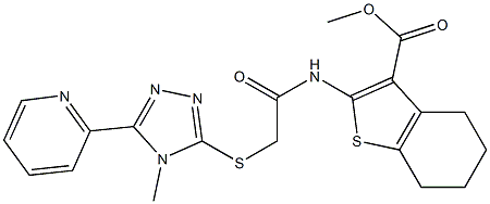 methyl 2-(2-((4-methyl-5-(pyridin-2-yl)-4H-1,2,4-triazol-3-yl)thio)acetamido)-4,5,6,7-tetrahydrobenzo[b]thiophene-3-carboxylate Struktur