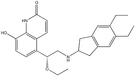 (R)-5-(2-((5,6-diethyl-2,3-dihydro-1H-inden-2-yl)amino)-1-ethoxyethyl)-8-hydroxyquinolin-2(1H)-one Struktur