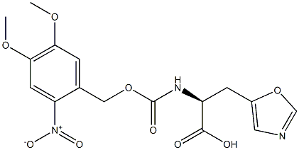 (S)-2-((4,5-dimethoxy-2-nitrobenzyloxy)carbonylamino)-3-(oxazol-5-yl)propanoic acid Struktur