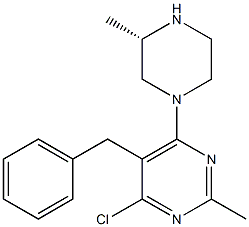 (S)-5-benzyl-4-chloro-2-methyl-6-(3-methylpiperazin-1-yl)pyrimidine Struktur