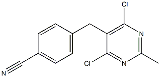 4-((4,6-dichloro-2-methylpyrimidin-5-yl)methyl)benzonitrile Struktur