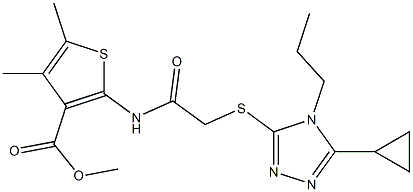 methyl 2-(2-((5-cyclopropyl-4-propyl-4H-1,2,4-triazol-3-yl)thio)acetamido)-4,5-dimethylthiophene-3-carboxylate Struktur