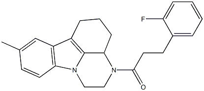 3-(2-fluorophenyl)-1-(8-methyl-3a,4,5,6-tetrahydro-1H-pyrazino[3,2,1-jk]carbazol-3(2H)-yl)propan-1-one Struktur