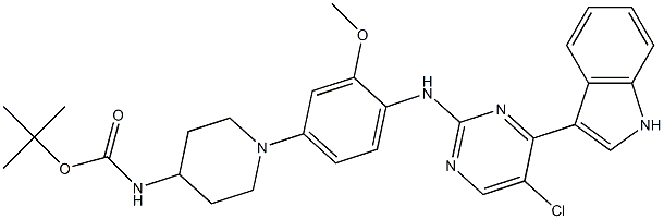 tert-butyl 1-(4-(5-chloro-4-(1H-indol-3-yl)pyrimidin-2-ylamino)-3-methoxyphenyl)piperidin-4-ylcarbamate Struktur