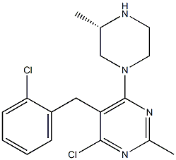 (S)-4-chloro-5-(2-chlorobenzyl)-2-methyl-6-(3-methylpiperazin-1-yl)pyrimidine Struktur