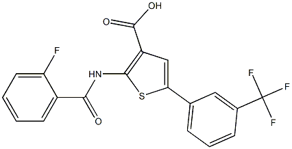 2-(2-fluorobenzamido)-5-(3-(trifluoromethyl)phenyl)thiophene-3-carboxylic acid Struktur