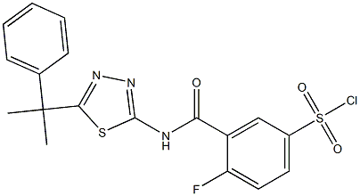 4-fluoro-3-(5-(2-phenylpropan-2-yl)-1,3,4-thiadiazol-2-ylcarbamoyl)benzene-1-sulfonyl chloride Struktur