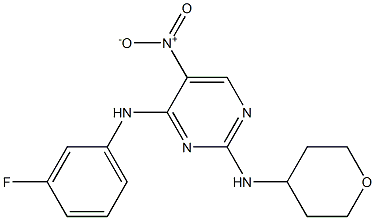 N4-(3-fluorophenyl)-5-nitro-N2-(tetrahydro-2H-pyran-4-yl)pyrimidine-2,4-diamine Struktur