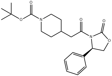 4-[2-Oxo-2-(2-oxo-4(R)-phenyl-oxazolidin-3-yl)-ethyl]-piperidine-1-carboxylic acid tert-butyl ester Struktur