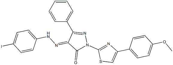 4-[(4-iodophenyl)hydrazono]-2-[4-(4-methoxyphenyl)-1,3-thiazol-2-yl]-5-phenyl-2,4-dihydro-3H-pyrazol-3-one Struktur