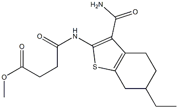 methyl 4-((3-carbamoyl-6-ethyl-4,5,6,7-tetrahydrobenzo[b]thiophen-2-yl)amino)-4-oxobutanoate Struktur