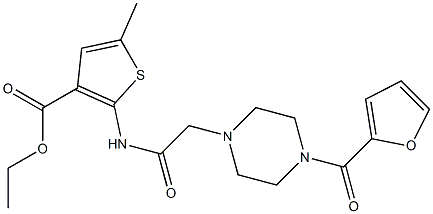 ethyl 2-(2-(4-(furan-2-carbonyl)piperazin-1-yl)acetamido)-5-methylthiophene-3-carboxylate Struktur