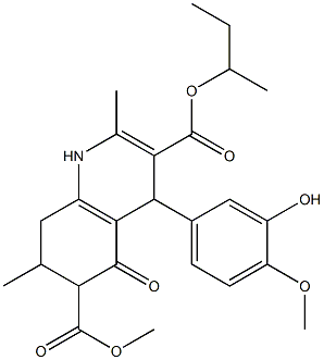 3-sec-butyl 6-methyl 4-(3-hydroxy-4-methoxyphenyl)-2,7-dimethyl-5-oxo-1,4,5,6,7,8-hexahydroquinoline-3,6-dicarboxylate Struktur