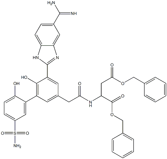 (S)-dibenzyl 2-(2-(5-(5-carbamimidoyl-1H-benzo[d]imidazol-2-yl)-2',6-dihydroxy-5'-sulfamoylbiphenyl-3-yl)acetamido)succinate Struktur