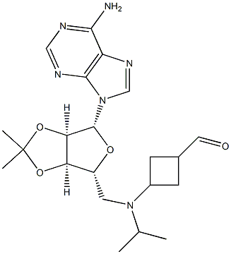 3-((((3aR,4R,6R,6aR)-6-(6-amino-9H-purin-9-yl)-2,2-dimethyltetrahydrofuro[3,4-d][1,3]dioxol-4-yl)methyl)(isopropyl)amino)cyclobutanecarbaldehyde Struktur