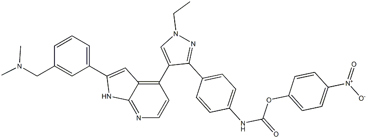 4-nitrophenyl 4-(4-(2-(3-((dimethylamino)methyl)phenyl)-1H-pyrrolo[2,3-b]pyridin-4-yl)-1-ethyl-1H-pyrazol-3-yl)phenylcarbamate Struktur