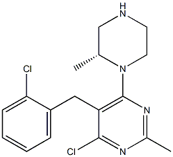 (R)-4-chloro-5-(2-chlorobenzyl)-2-methyl-6-(2-methylpiperazin-1-yl)pyrimidine Struktur