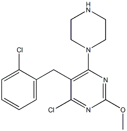 4-chloro-5-(2-chlorobenzyl)-2-methoxy-6-(piperazin-1-yl)pyrimidine Struktur