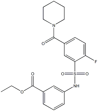 ethyl 3-(2-fluoro-5-(piperidine-1-carbonyl)phenylsulfonamido)benzoate Struktur