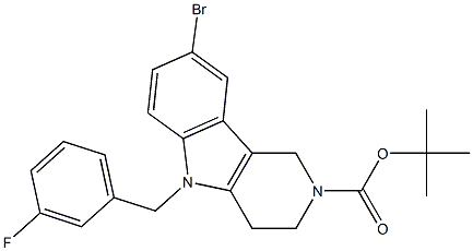 tert-butyl 8-bromo-5-(3-fluorobenzyl)-3,4-dihydro-1H-pyrido[4,3-b]indole-2(5H)-carboxylate Struktur