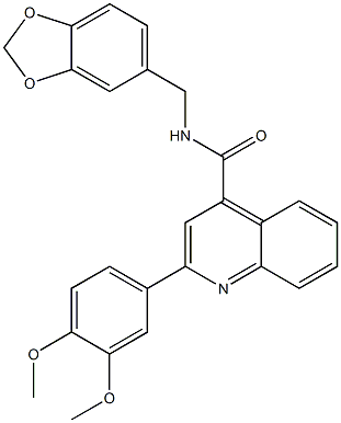 N-(1,3-benzodioxol-5-ylmethyl)-2-(3,4-dimethoxyphenyl)quinoline-4-carboxamide Struktur