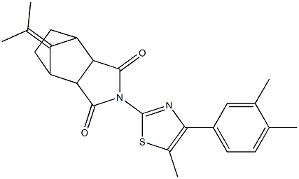 2-(4-(3,4-dimethylphenyl)-5-methylthiazol-2-yl)-8-(propan-2-ylidene)hexahydro-1H-4,7-methanoisoindole-1,3(2H)-dione Struktur