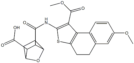 3-((7-methoxy-1-(methoxycarbonyl)-4,5-dihydronaphtho[2,1-b]thiophen-2-yl)carbamoyl)-7-oxabicyclo[2.2.1]heptane-2-carboxylic acid Struktur