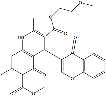 3-(2-methoxyethyl) 6-methyl 2,7-dimethyl-5-oxo-4-(4-oxo-4H-chromen-3-yl)-1,4,5,6,7,8-hexahydroquinoline-3,6-dicarboxylate Struktur