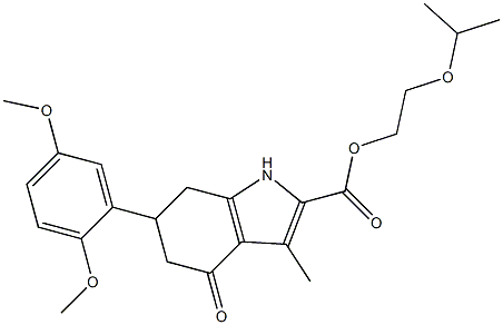 2-isopropoxyethyl 6-(2,5-dimethoxyphenyl)-3-methyl-4-oxo-4,5,6,7-tetrahydro-1H-indole-2-carboxylate Struktur