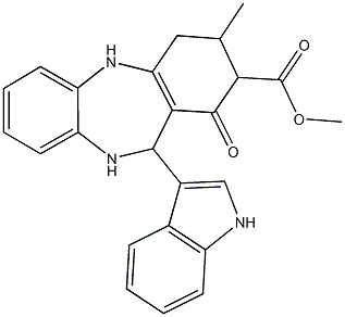 methyl 11-(1H-indol-3-yl)-3-methyl-1-oxo-2,3,4,5,10,11-hexahydro-1H-dibenzo[b,e][1,4]diazepine-2-carboxylate Struktur