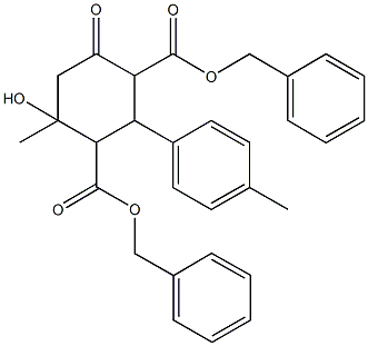 dibenzyl4-hydroxy-4-methyl-2-(4-methylphenyl)-6-oxo-1,3-cyclohexanedicarboxylate Struktur