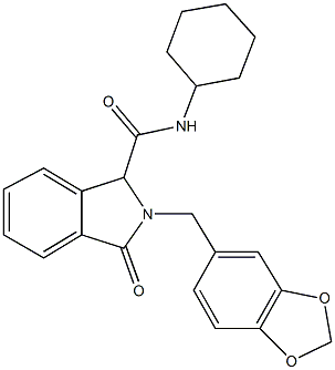 2-(1,3-benzodioxol-5-ylmethyl)-N-cyclohexyl-3-oxo-1-isoindolinecarboxamide Struktur